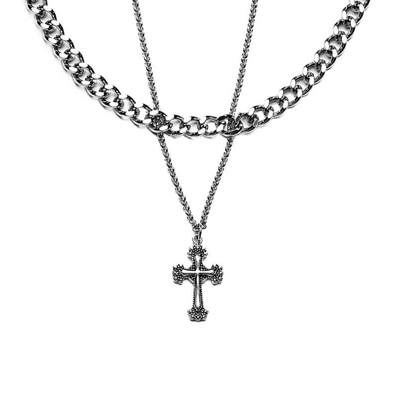 Cross Double Layer Cuban Necklace Men'S Accessible Luxury