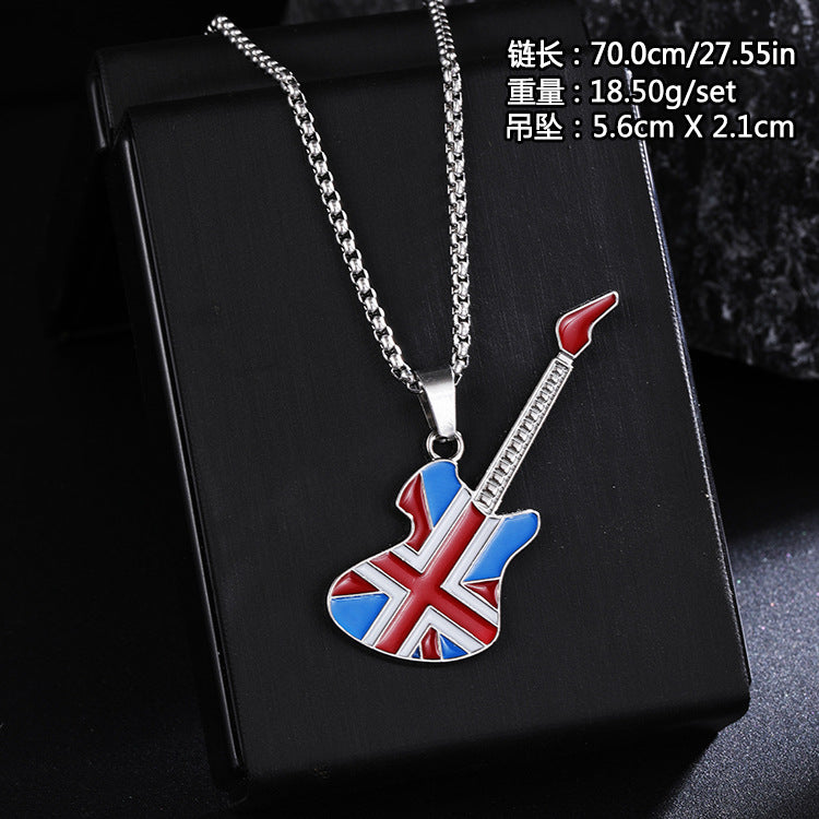 Guitar Pendant Necklace For Men Colorful Oil Drip