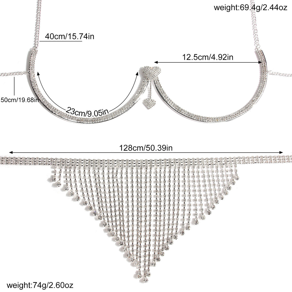 Jewelry Luxury Rhinestone Bra Support Underwear Chain Set