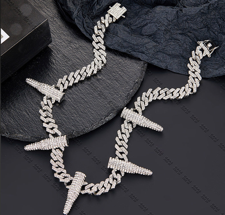 Explosives Box Buckle Cuban Chain Trend Alloy Rhinestone