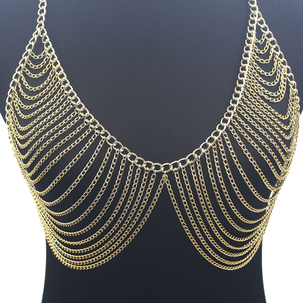 Design Women Multilayer Metal Aluminum Chain Chest Chain
