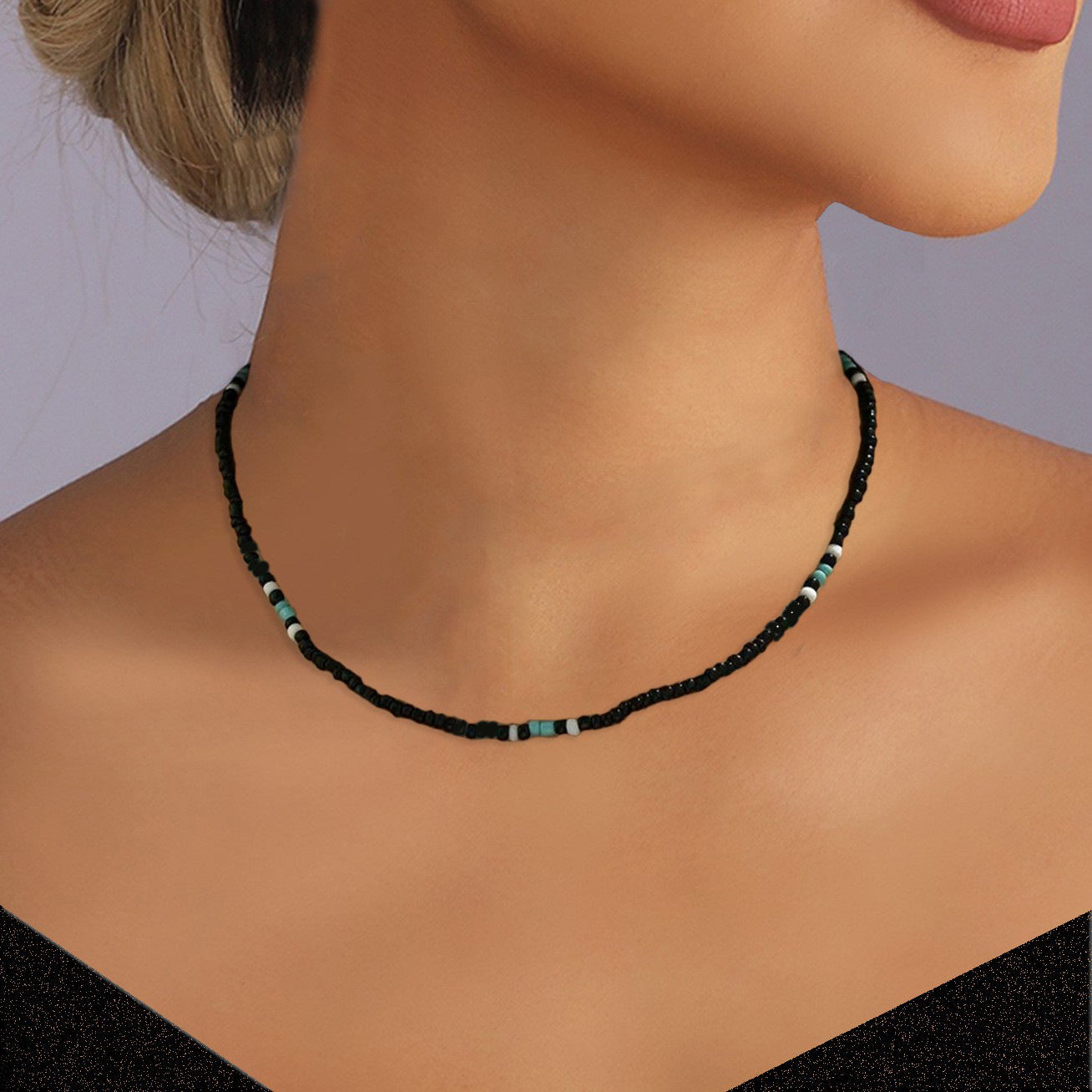 Jewelry Personalized Mixed Colorful Rice Bead Clavicle Necklace