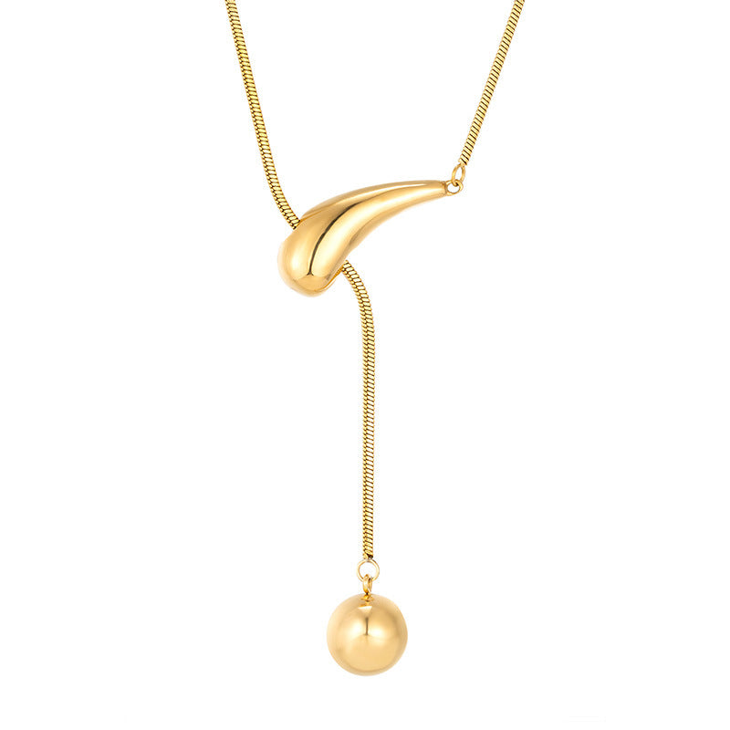 Creative Drawstring Water Drop Ball Necklace Titanium Steel