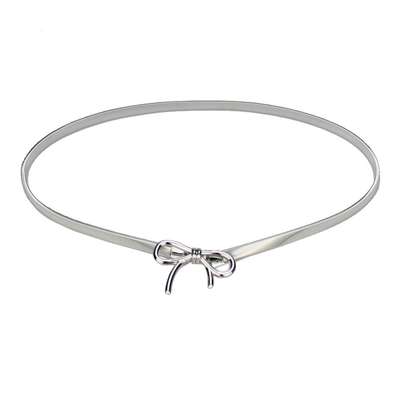 Simple Elegant Bow Elastic Thin Belt Metal Waist