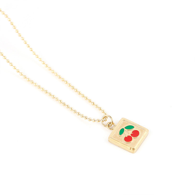 Minimalist Square Cherry Necklace Niche Design Clavicle Chain