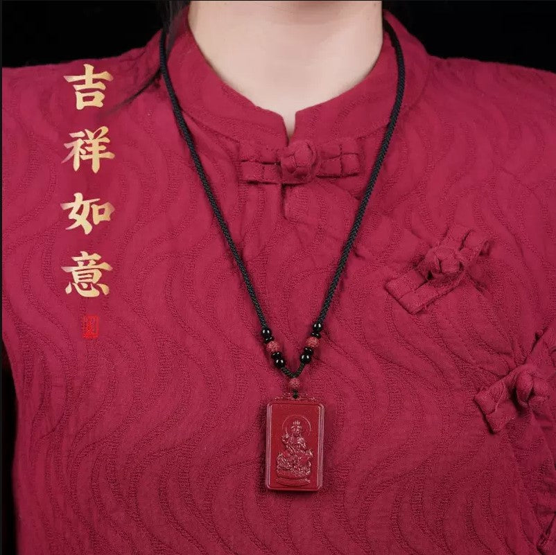 Natural Raw Ore Cinnabar Double Sided Buddha Pendant