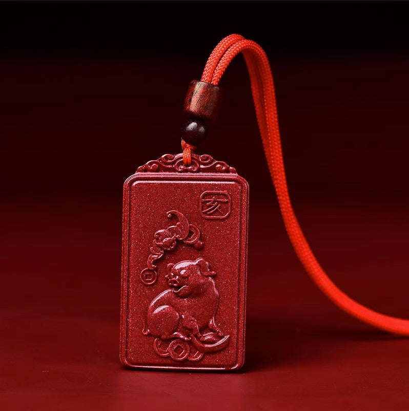 Natural Raw Ore Cinnabar Double Sided Buddha Pendant