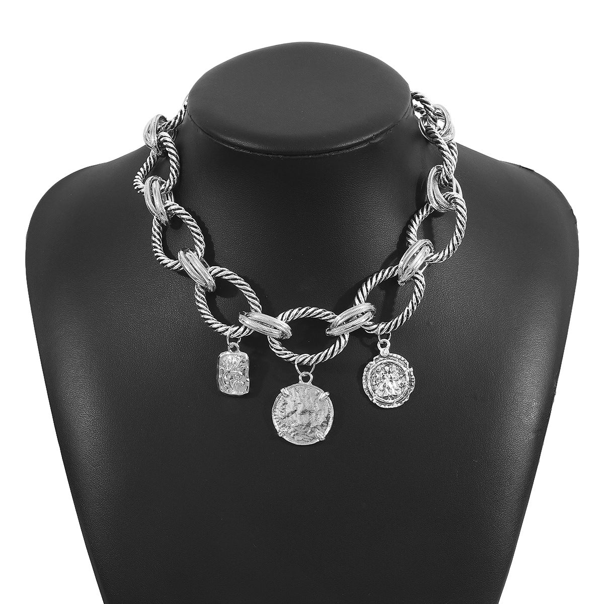 Retro Punk Color Blocked Metallic Necklace Za Hip