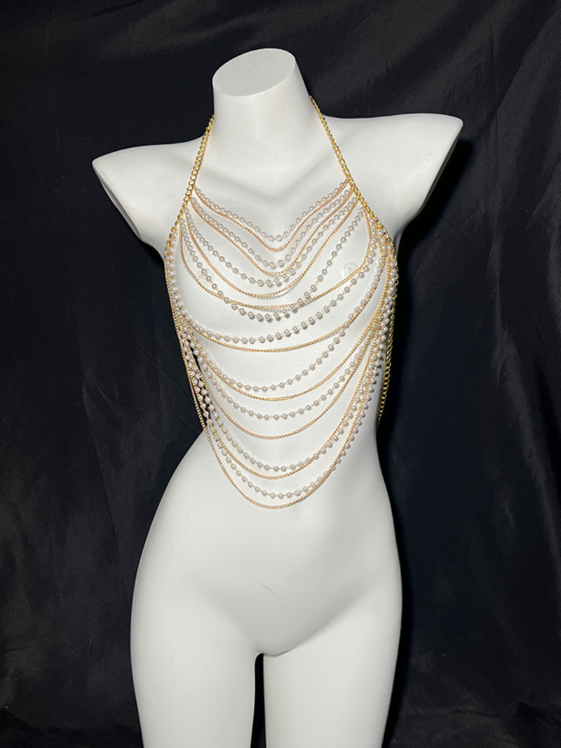 Jewelry Summer Beach Body Chest Chain Handmade Pearl
