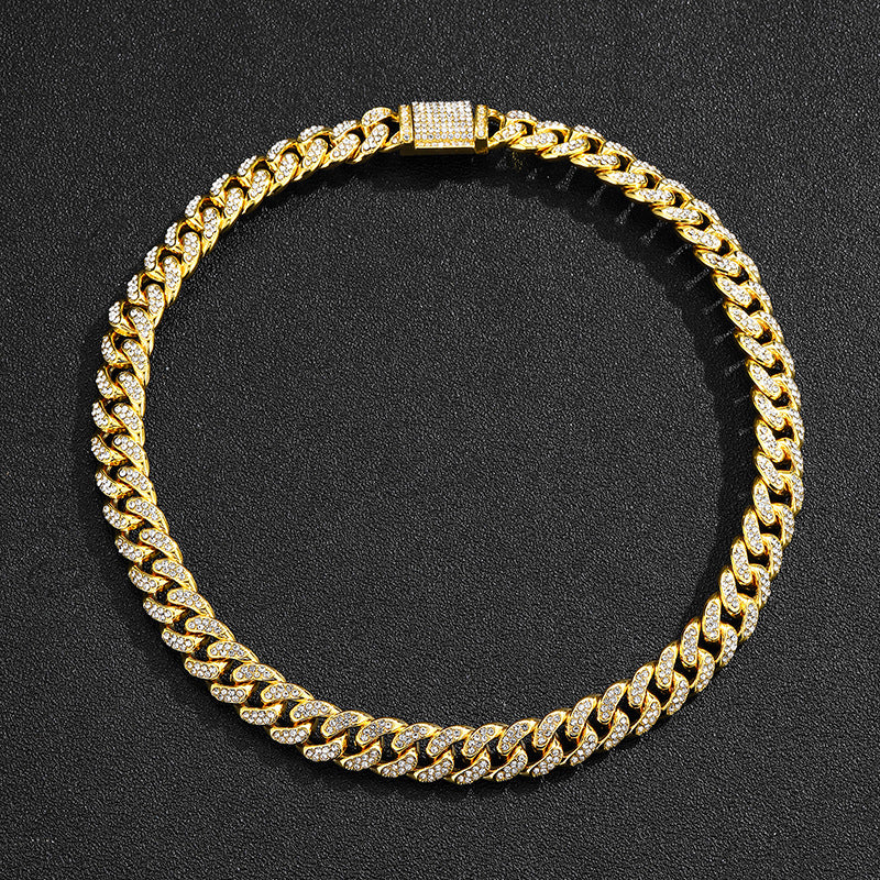 Explosives Box Buckle Cuban Chain Trend Alloy Rhinestone