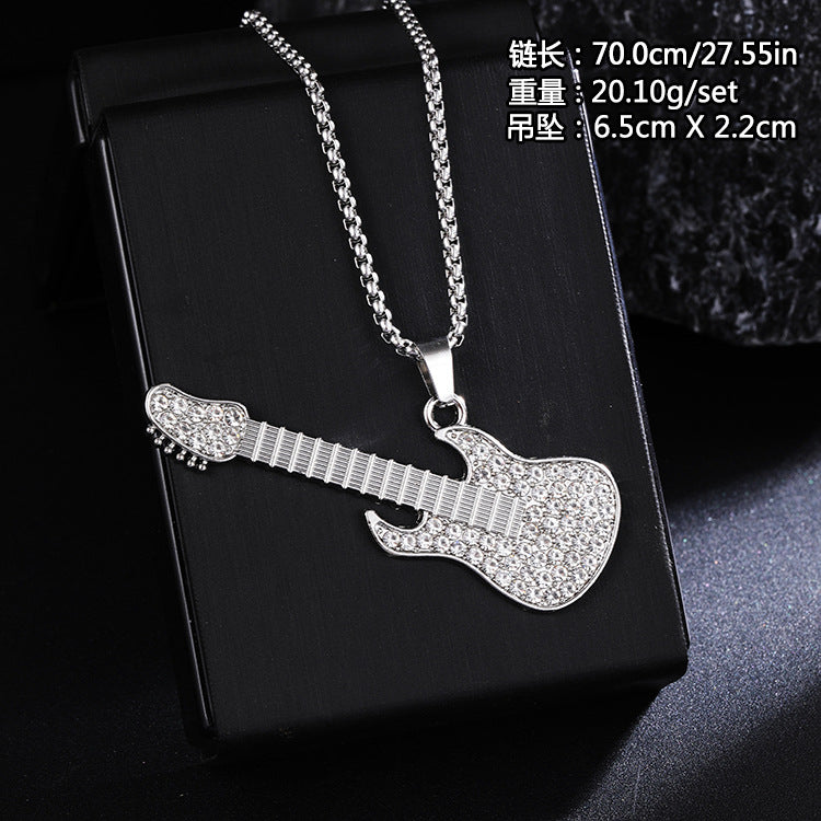 Guitar Pendant Necklace For Men Colorful Oil Drip