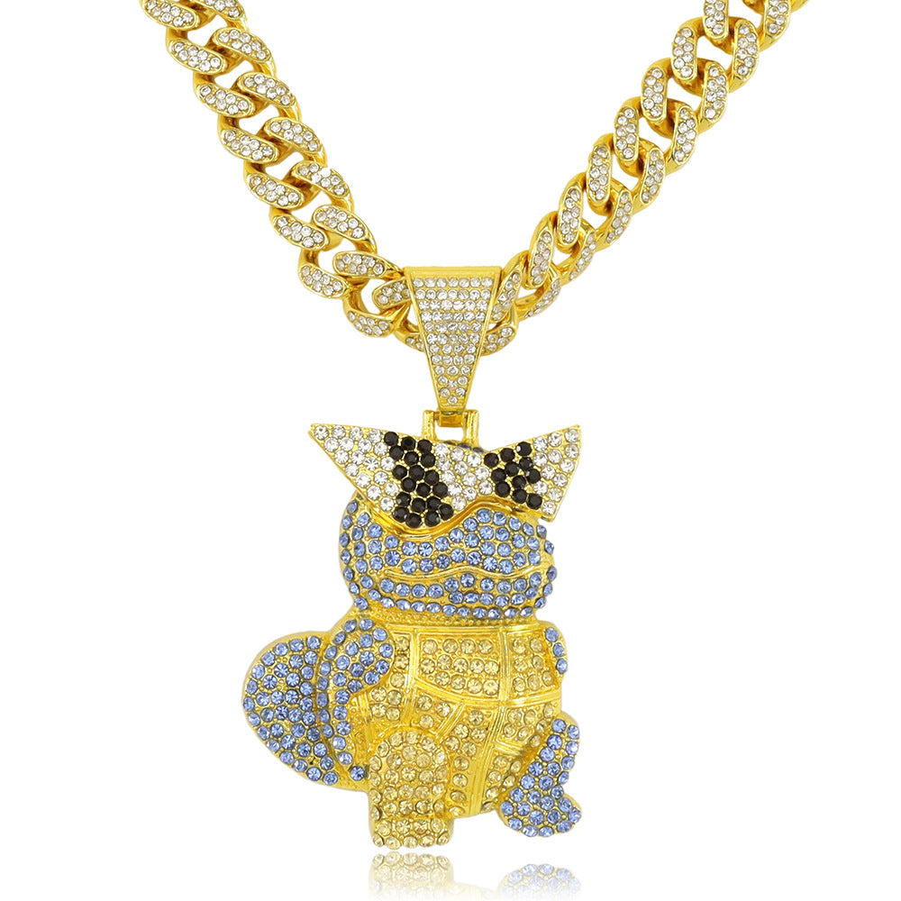 Diamond Encrusted Cartoon Turtle Pendant Cuban Chain Necklace