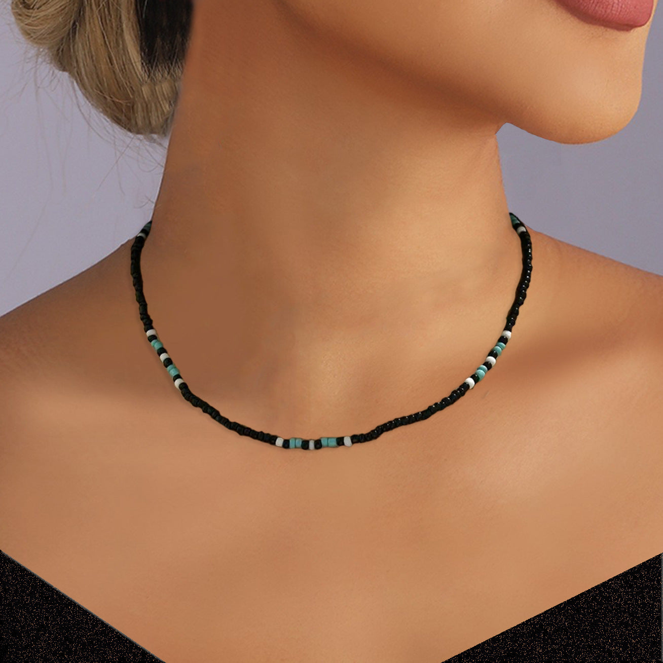Jewelry Personalized Mixed Colorful Rice Bead Clavicle Necklace