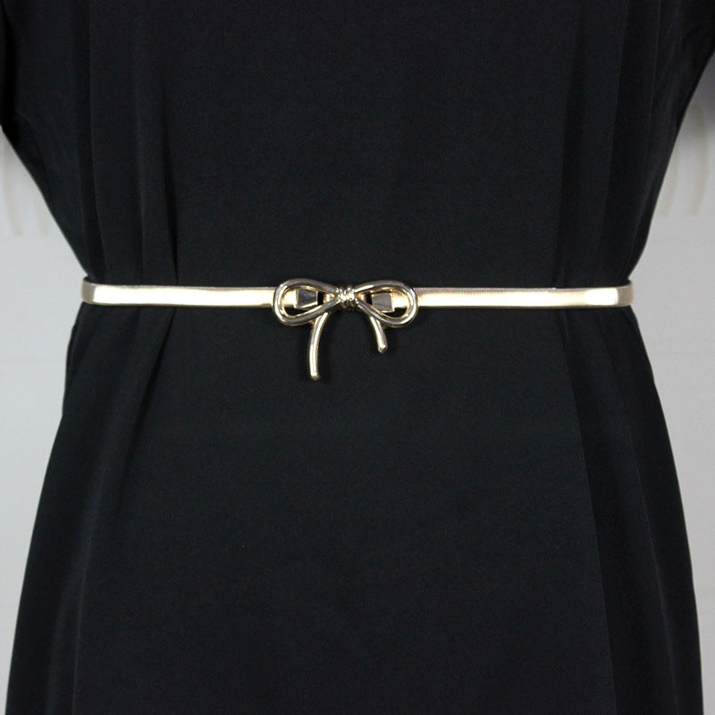 Simple Elegant Bow Elastic Thin Belt Metal Waist