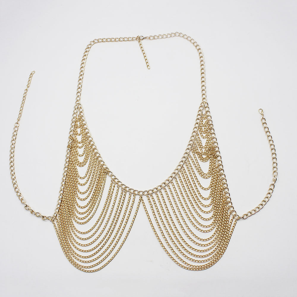 Design Women Multilayer Metal Aluminum Chain Chest Chain