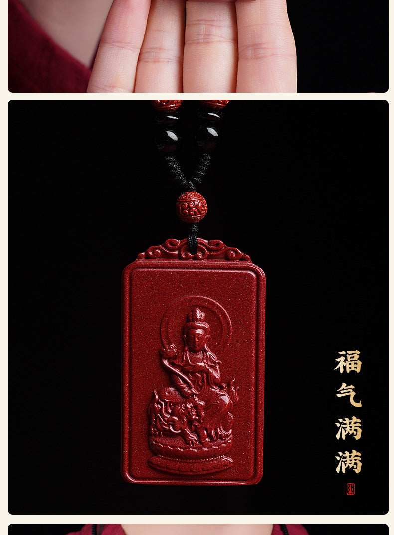 Natural Raw Ore Cinnabar Double Sided Buddha Pendant