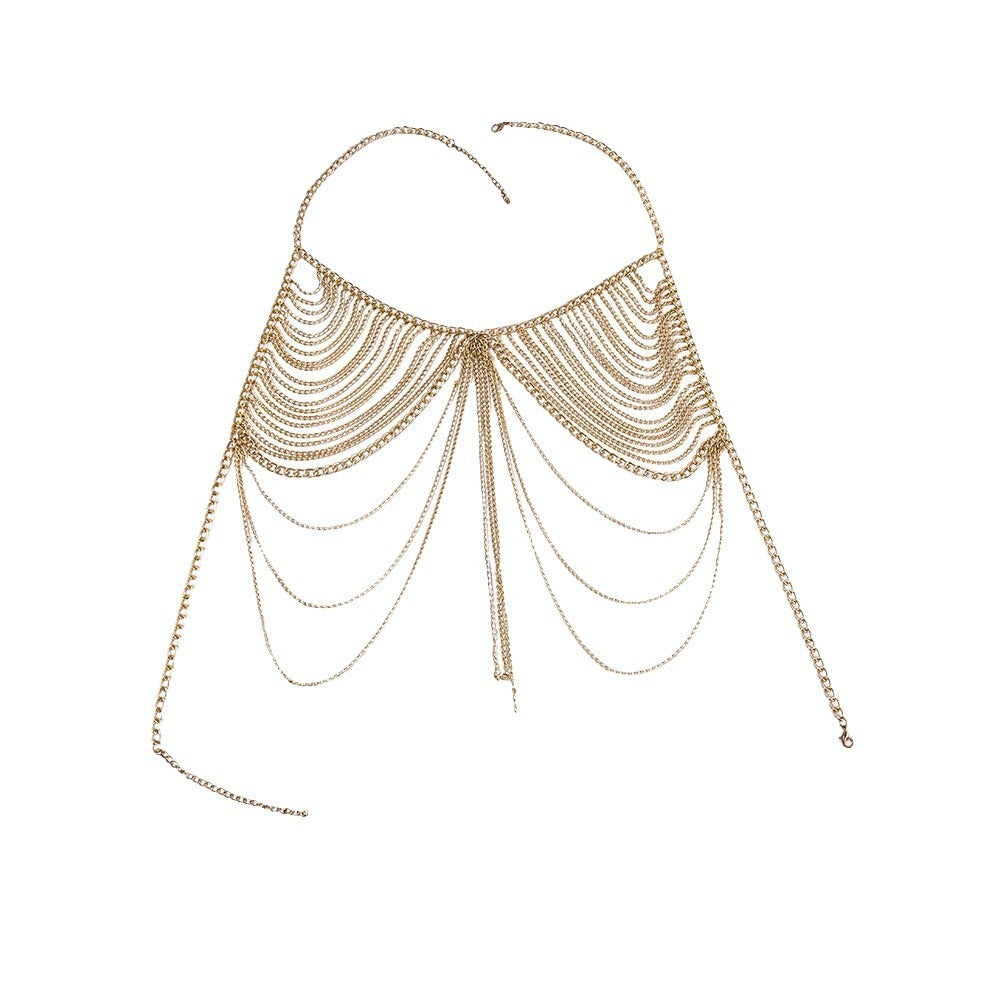 Exaggerated Aluminum Chain Multi Layered Tassel Body Chain