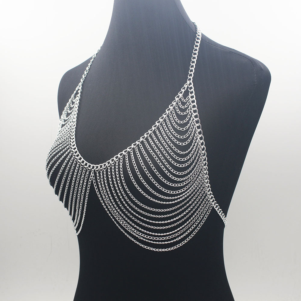 Design Women Multilayer Metal Aluminum Chain Chest Chain