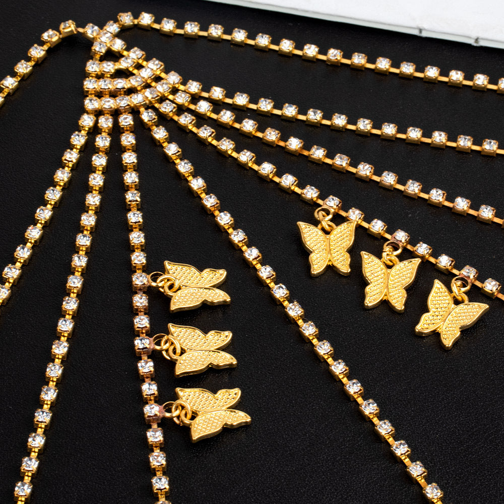 Full Diamond Geometric Butterfly Tassel Body Chain For