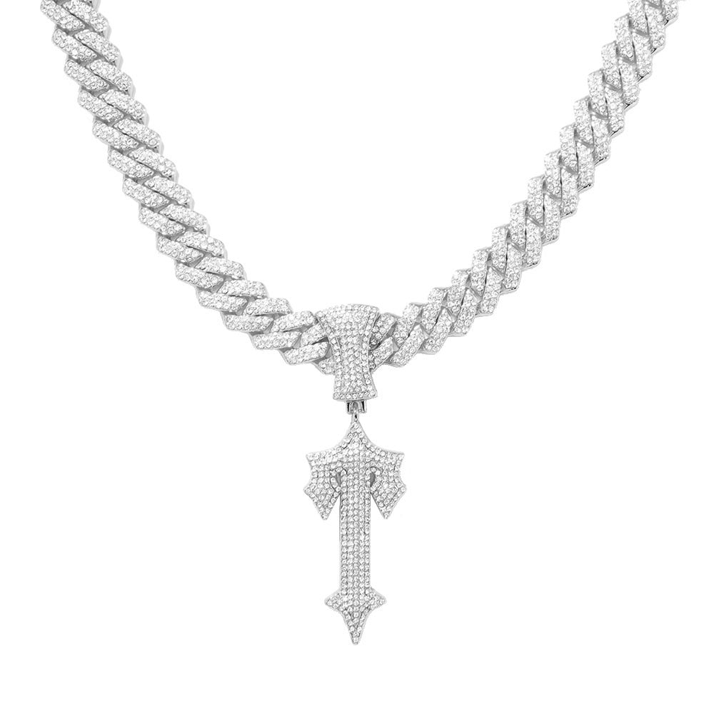 Large Sword Pendant Diamond Studded Letter T Necklace