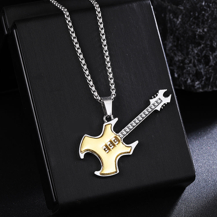 Guitar Pendant Necklace For Men Colorful Oil Drip
