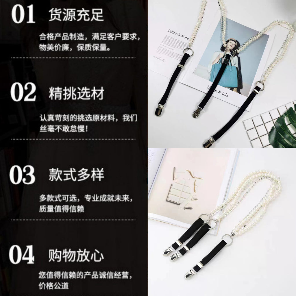 'S Pearl Rhinestone Chain Strap Clip Chain Women'S