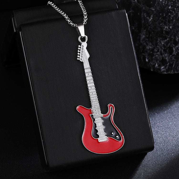 Guitar Pendant Necklace For Men Colorful Oil Drip