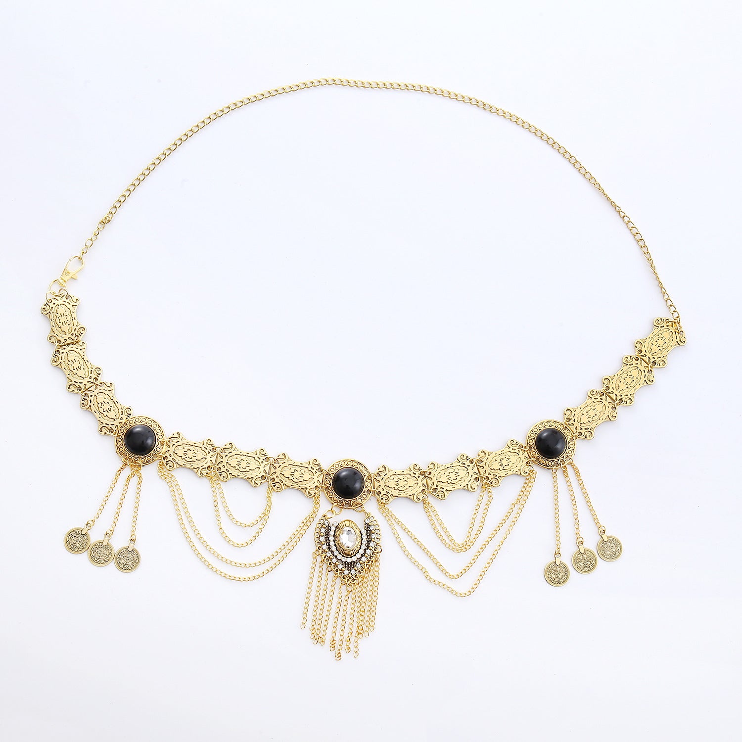 Ethnic Style Turquoise Metal Waist Chain Retro Tassel