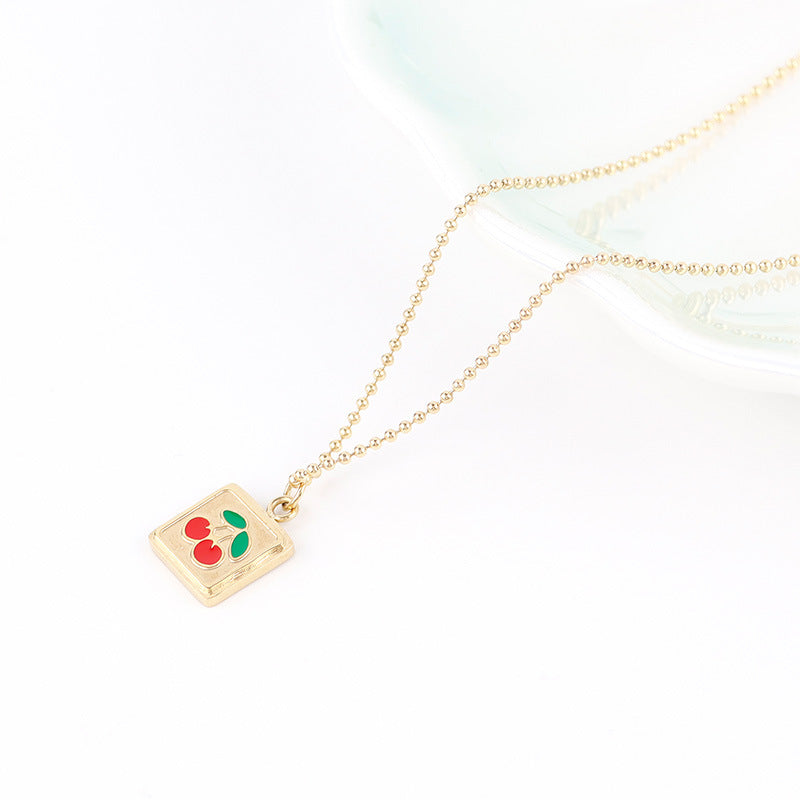 Minimalist Square Cherry Necklace Niche Design Clavicle Chain