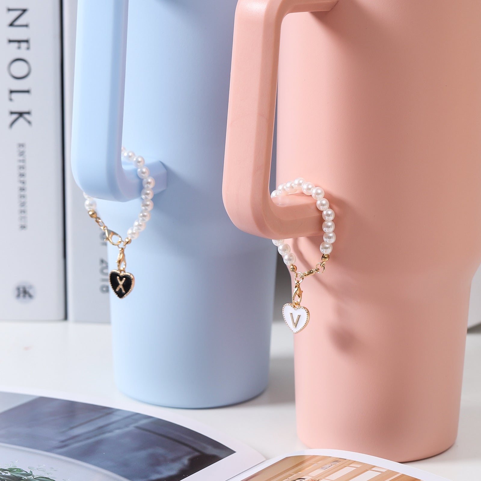 Keychain Cup Pearl Chain Love Chain Strap Lobster