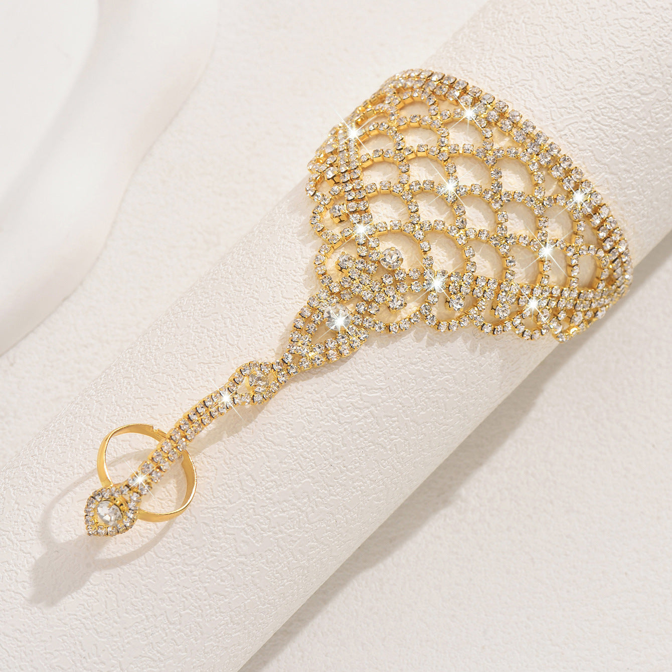 Rhinestone Mesh Bracelet Women'S Personalized Hollow Zircon Finger
