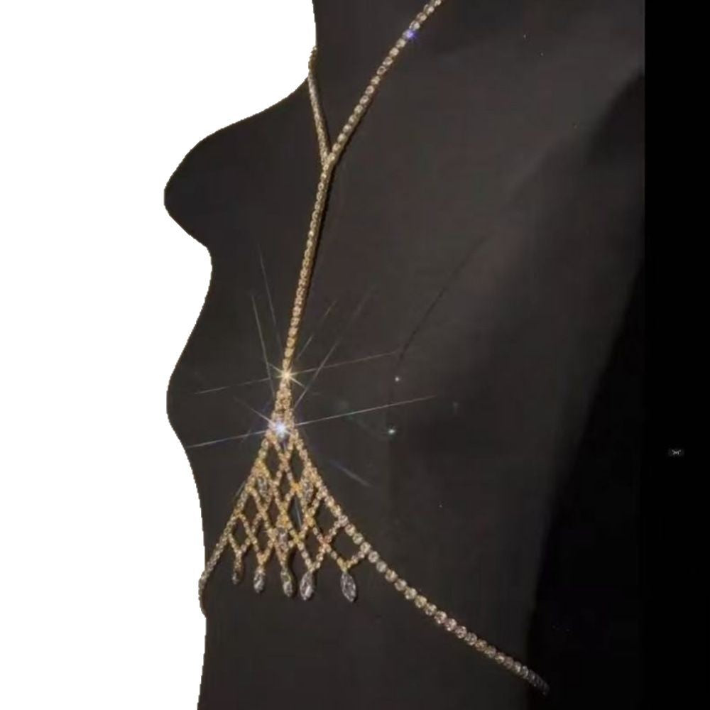 Luxury Rhinestone Mesh Pendant Men Women Chest Chain