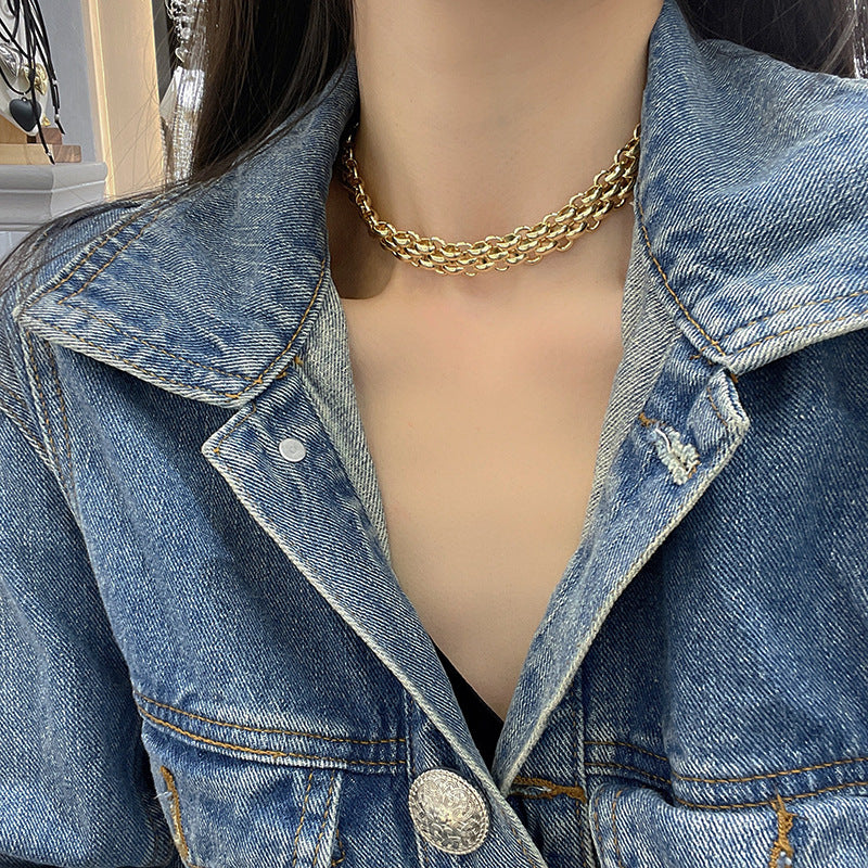 Wide Thick Chain Neutral Hip Hop Style Clavicle