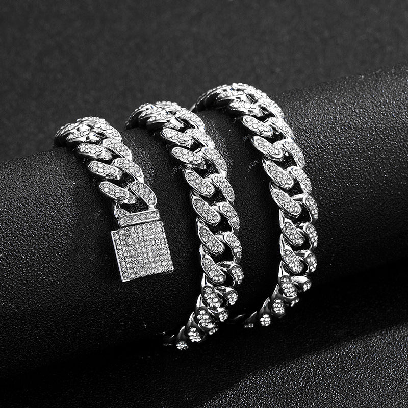Explosives Box Buckle Cuban Chain Trend Alloy Rhinestone
