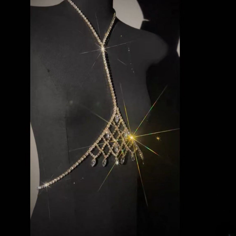 Luxury Rhinestone Mesh Pendant Men Women Chest Chain