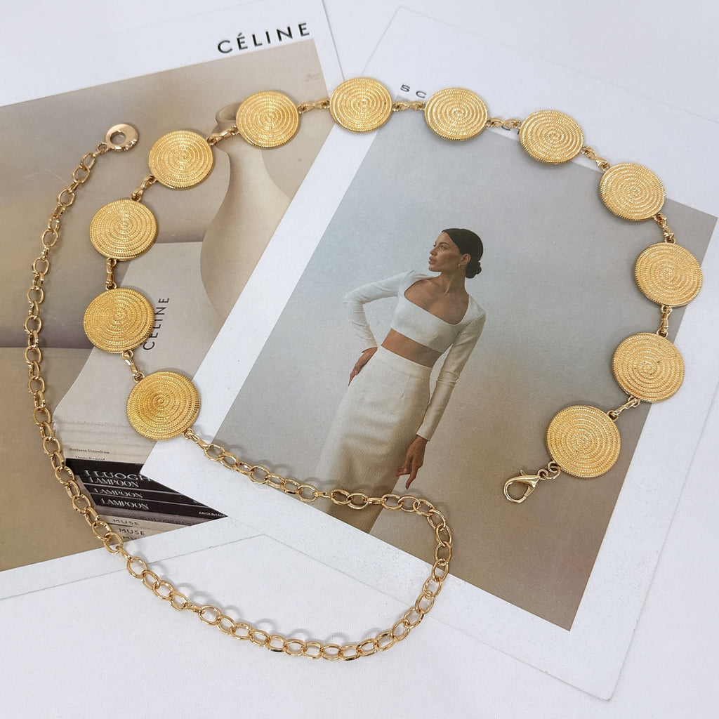 Threaded Round Swirl Metal Waist Chain For Women