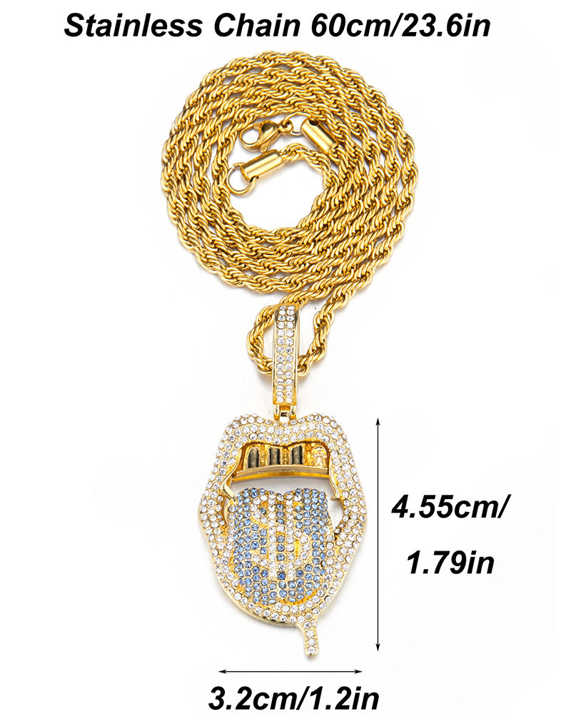 Full Diamond Skull Lickitone Dollar Pendant Design Creative