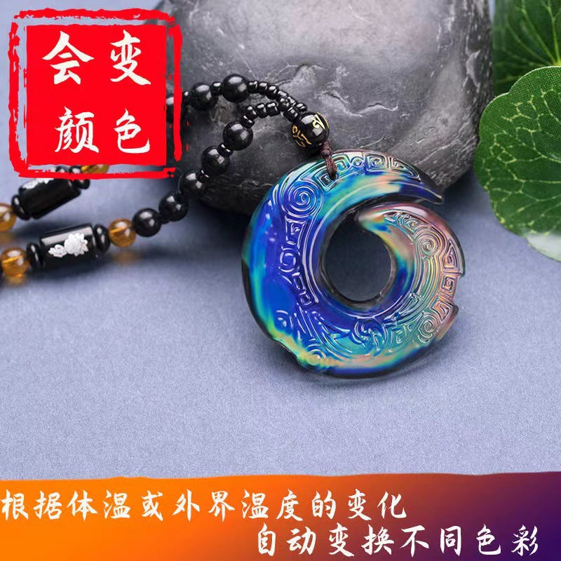 Hollow Out Safety Buckle Jade Pendant Sweater Chain