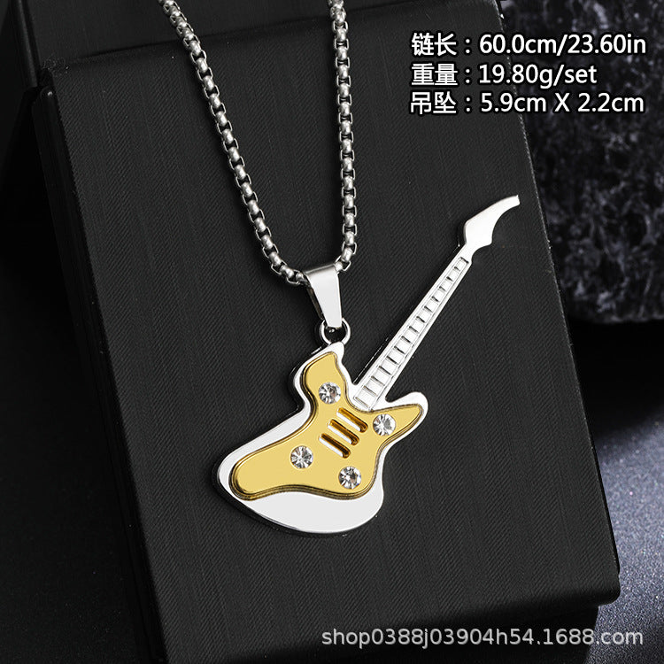 Guitar Pendant Necklace For Men Colorful Oil Drip