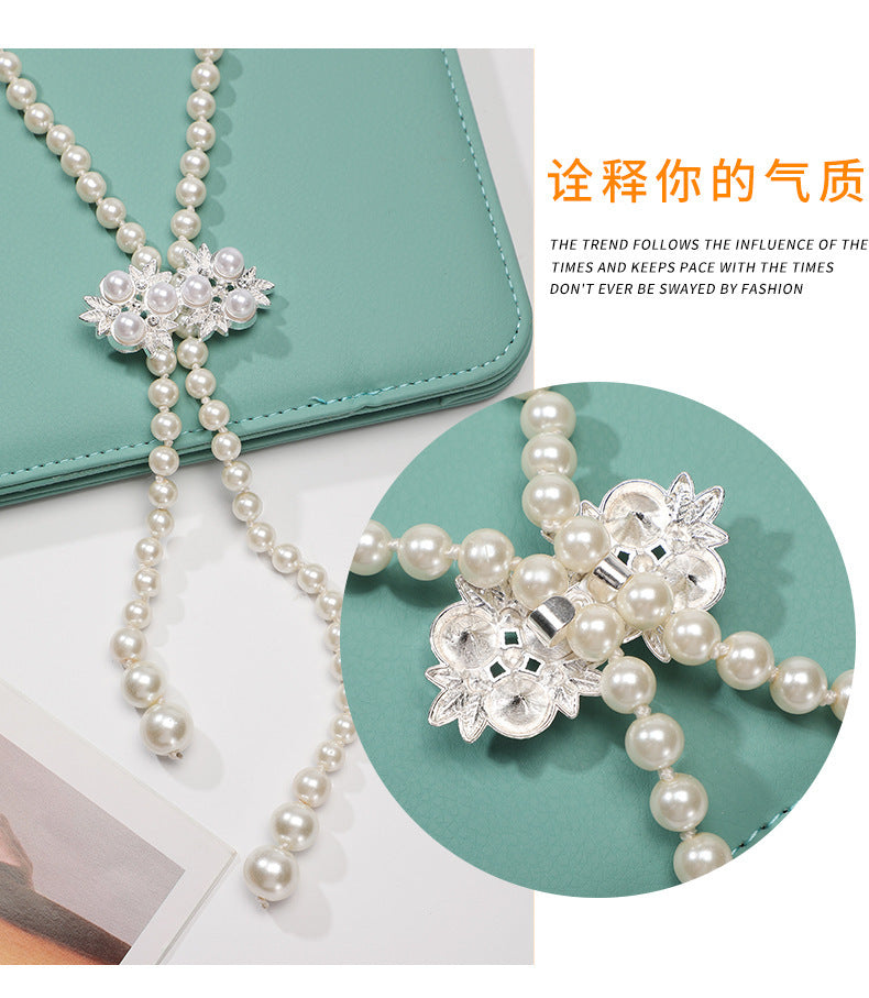 Tweed Style Pearl Waist Chain Decoration Summer Dress