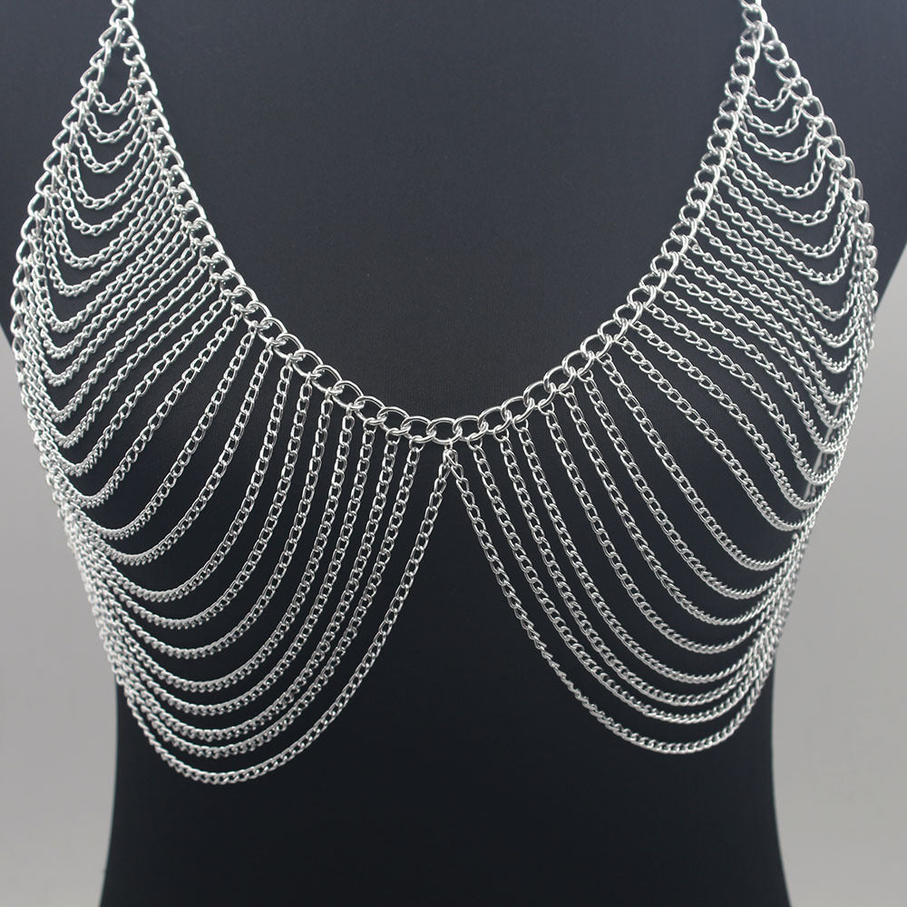 Design Women Multilayer Metal Aluminum Chain Chest Chain