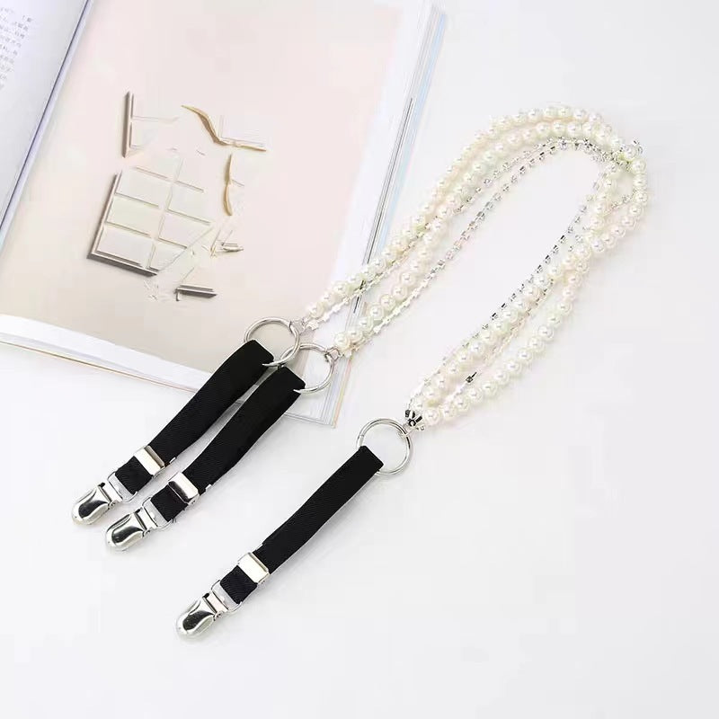 'S Pearl Rhinestone Chain Strap Clip Chain Women'S