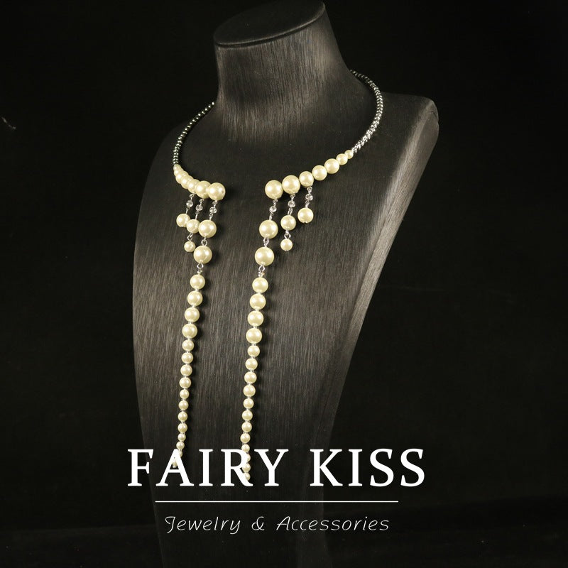 Light Luxury Pearl Tassel Collar Necklace Fashionable Elegant