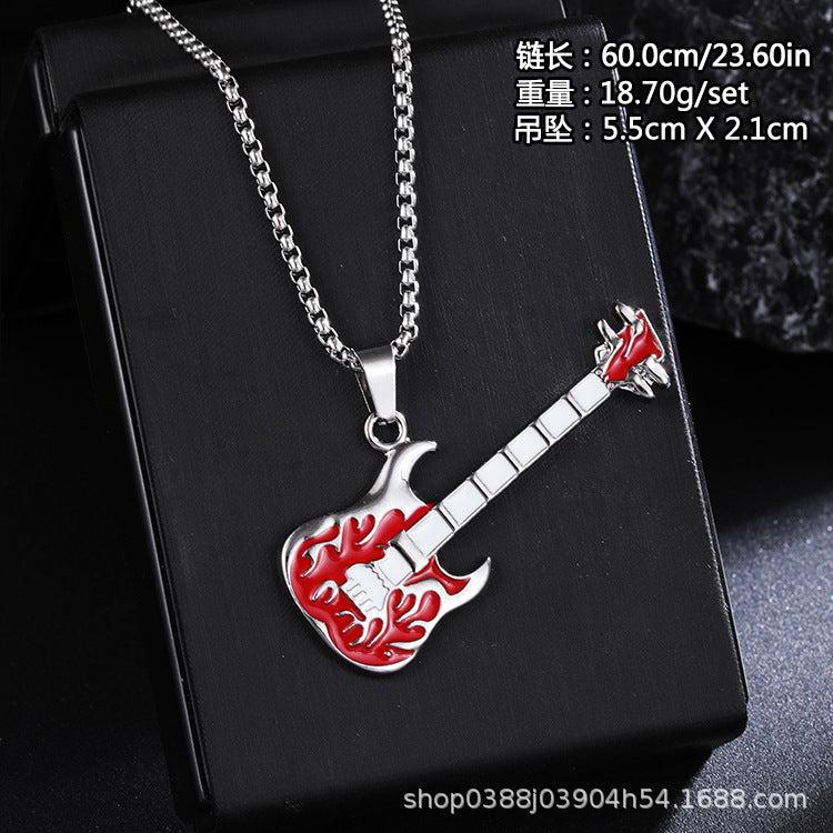 Guitar Pendant Necklace For Men Colorful Oil Drip