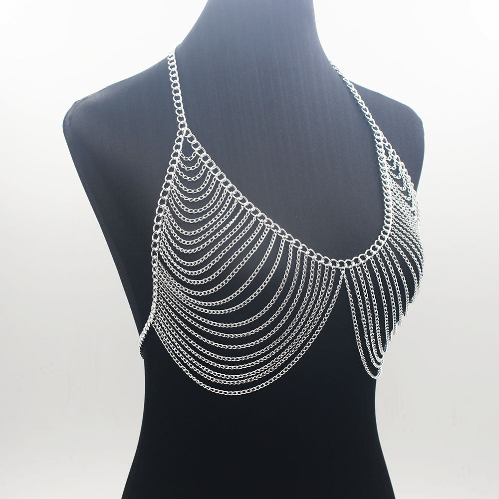 Design Women Multilayer Metal Aluminum Chain Chest Chain