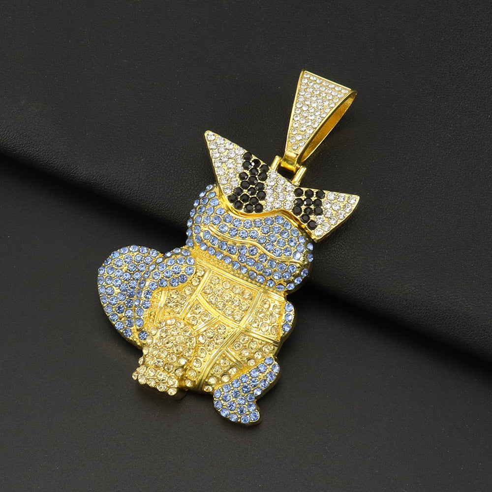 Diamond Encrusted Cartoon Turtle Pendant Cuban Chain Necklace