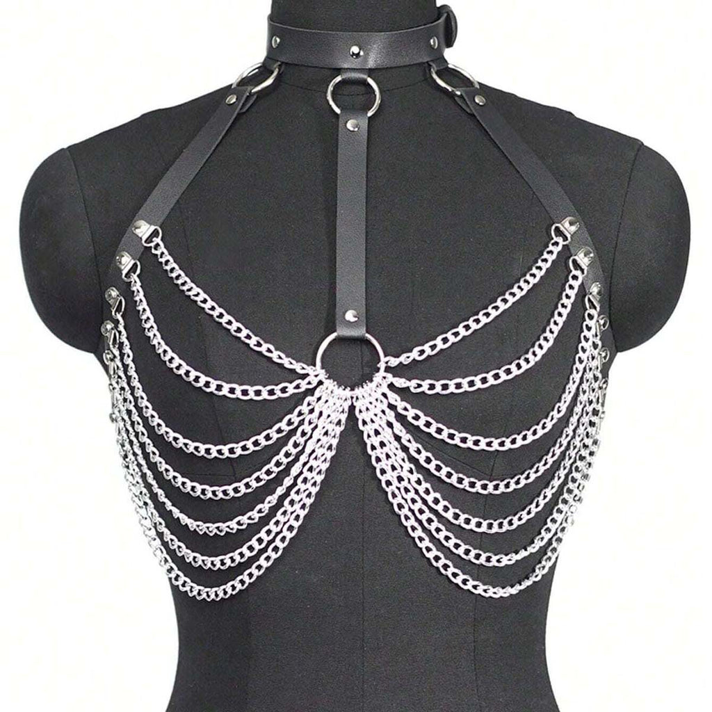 Concave Shape Chest Chain Collar Chain Leather Restraint