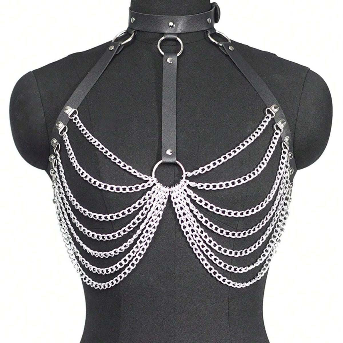 Concave Shape Chest Chain Collar Chain Leather Restraint