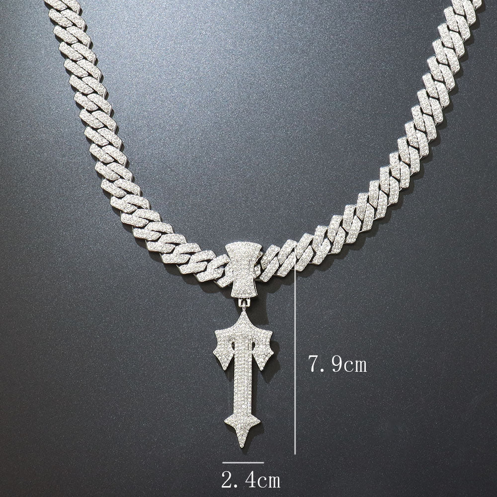 Large Sword Pendant Diamond Studded Letter T Necklace