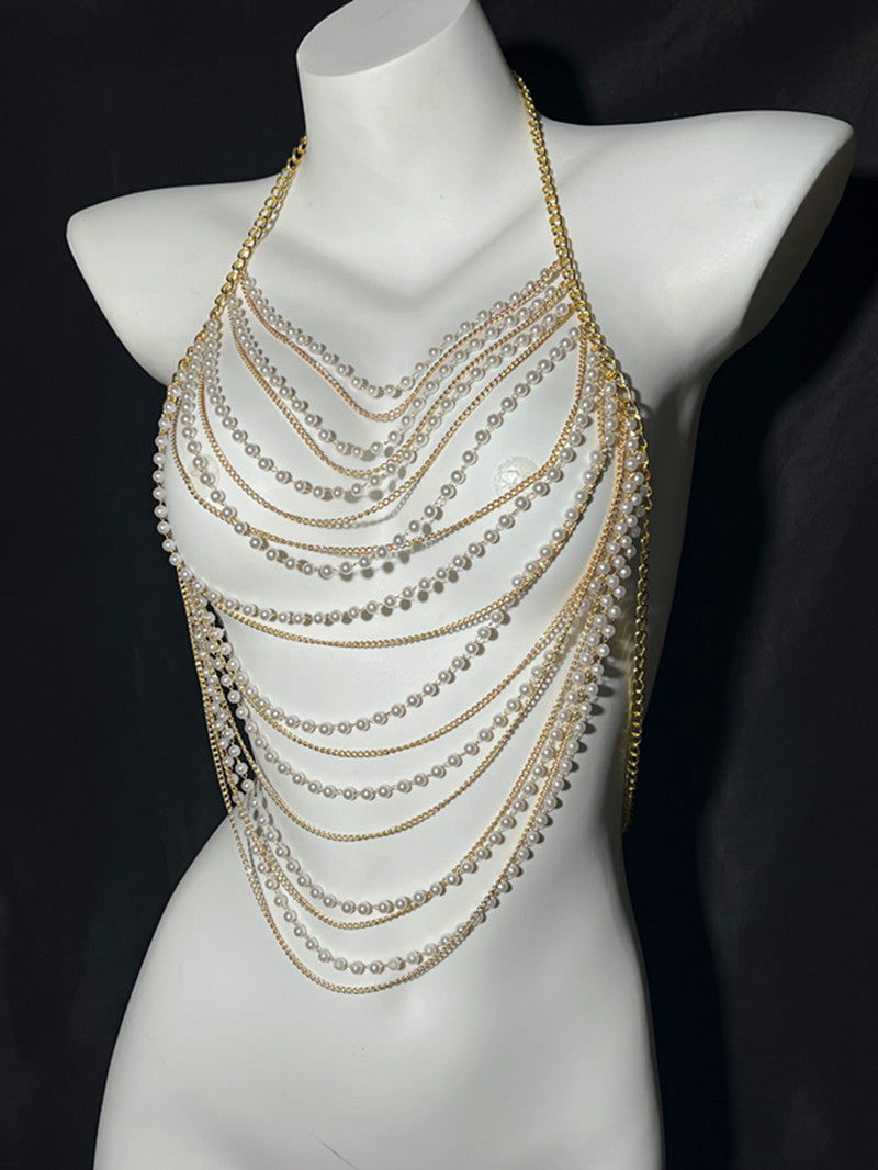 Jewelry Summer Beach Body Chest Chain Handmade Pearl